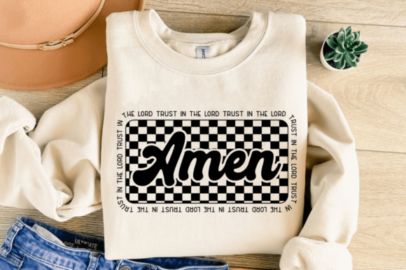 Checkered Amen PNG: Retro Christian Graphics & T-Shirt Designs